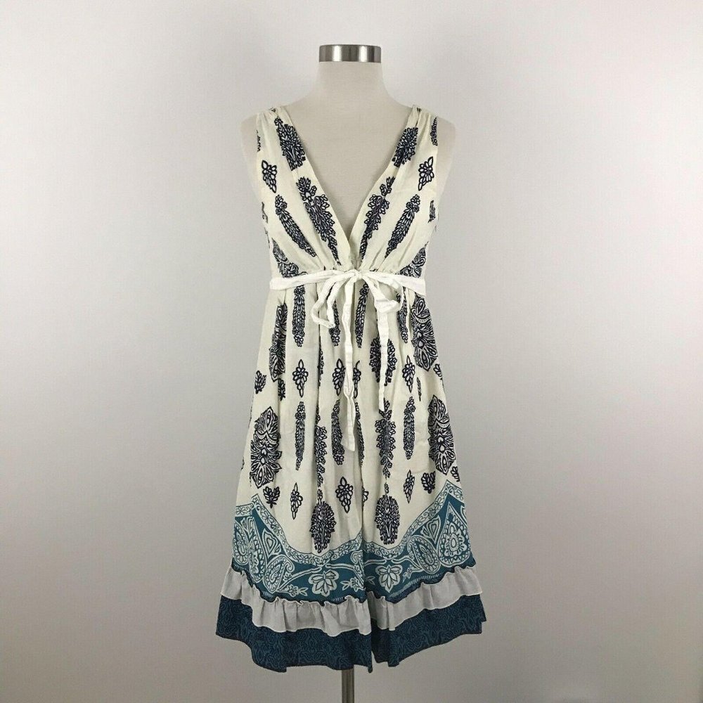 Y Apparel Womens Medium Dress Deep V Neck Back Ruffle Hem‎ Sleeveless Empire
